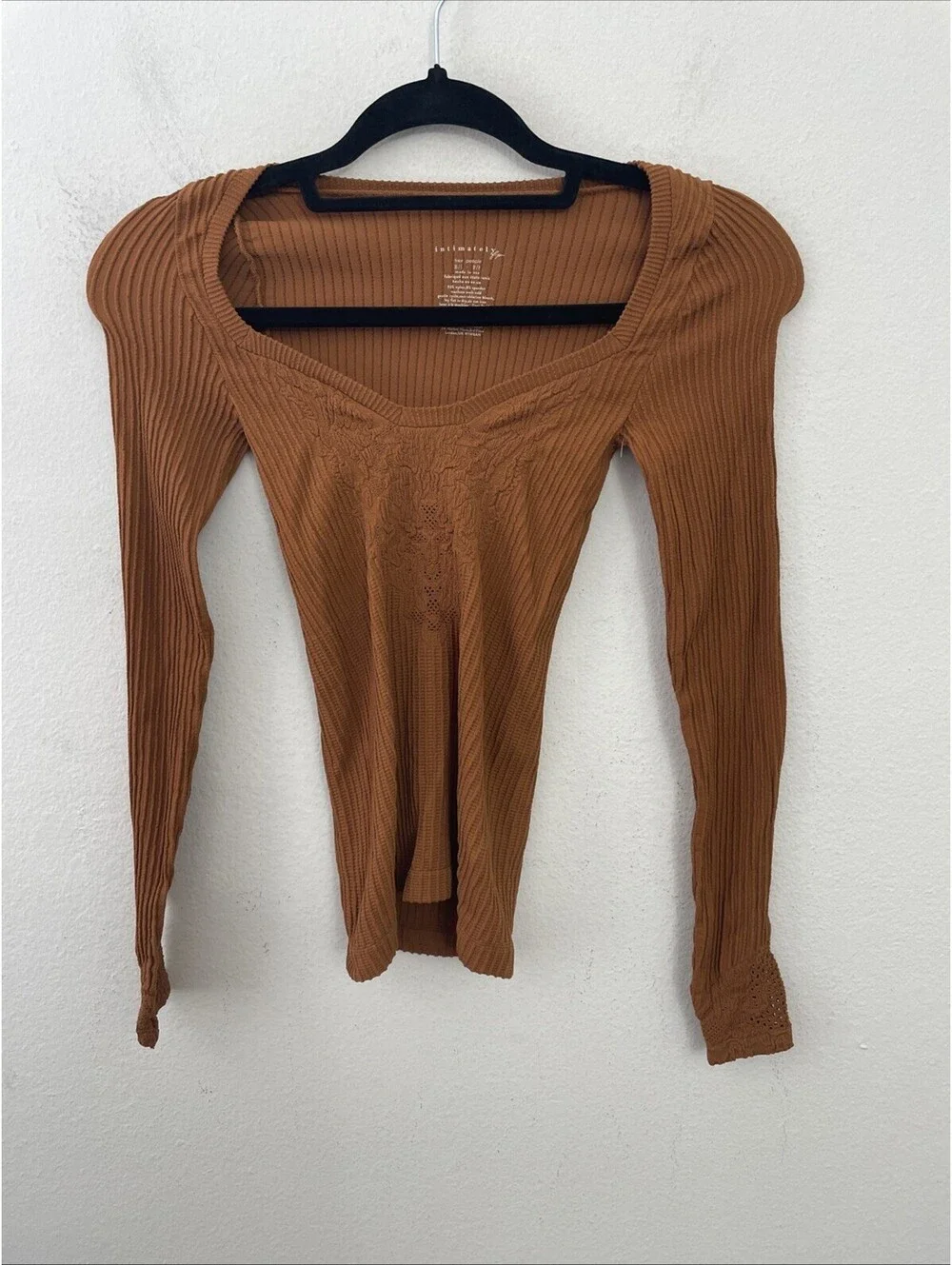 Free People Intimately   Dynamic Duo Long Sleeve brown top  size XS/S New